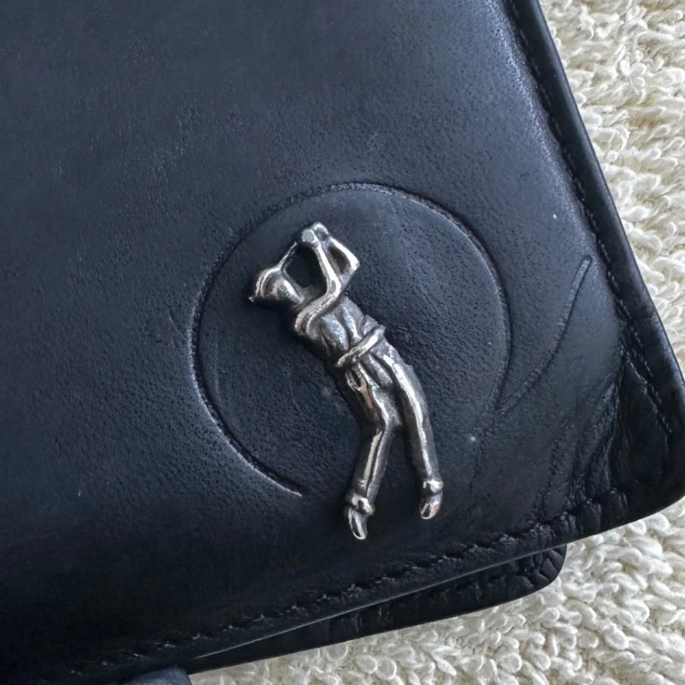 Fossil Mens Black Leather Bifold Wallet Vintage Golf Golfer 3D Emblem Accessory